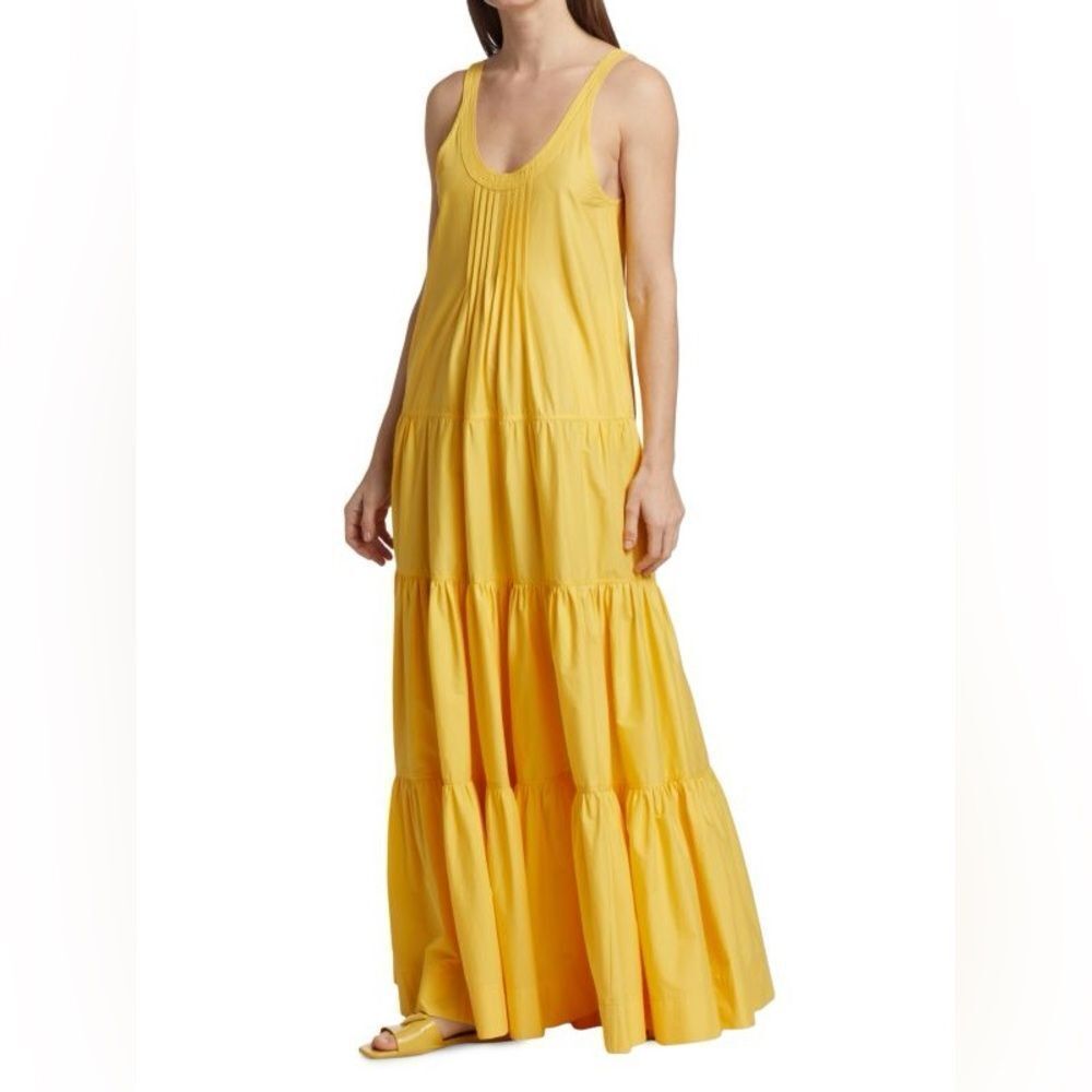 Jonathan Simkhai Standard Olinda Poplin Tiered Tank Maxi Dress in Daffodil